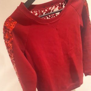 Sequin and lace crew neck sweatshirt